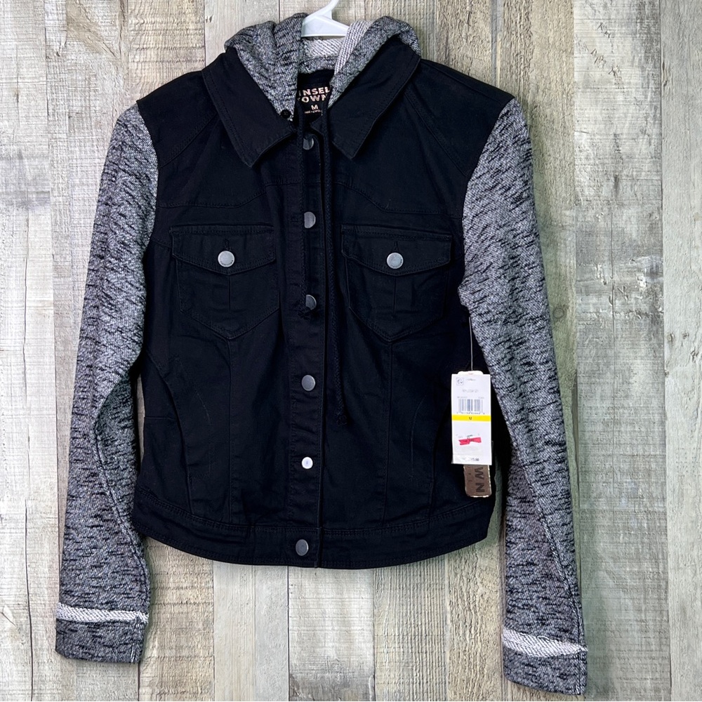 Tinsel Town Size Medium Denim & Sweater Combo Style Button Jacket with H…